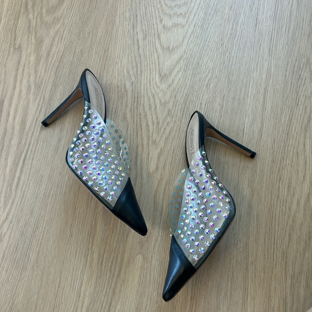 Schutz Greece Black Clear Vamp Rhinestones Stiletto Heel Mule Pumps 9.5 - Picture 8 of 12